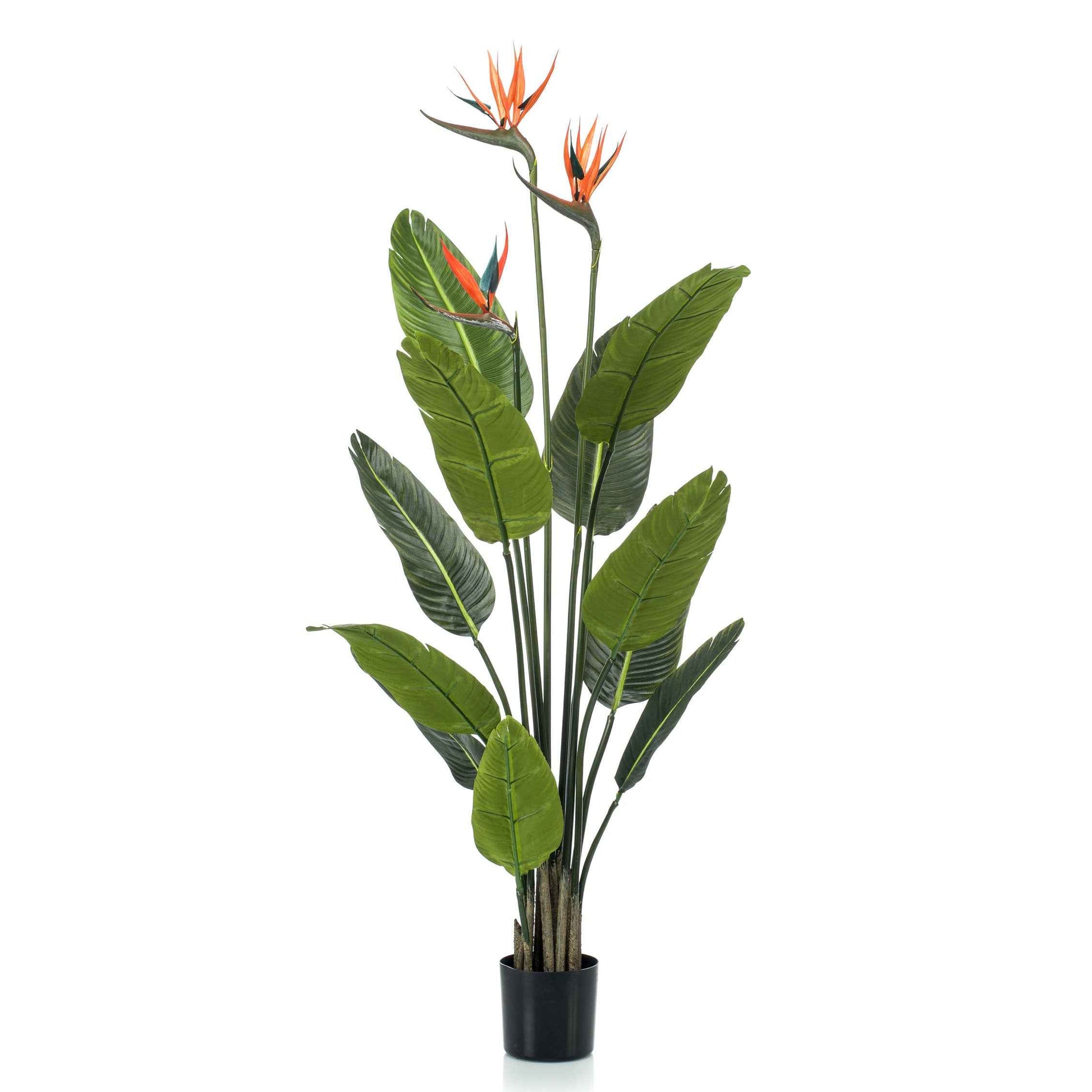 Künstliche Pflanze Paradiesvogelblume Strelitzia orange inkl. Ziertopf, schwarz - Blühende Kunstpflanzen
