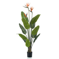 Künstliche Pflanze Paradiesvogelblume Strelitzia orange inkl. Ziertopf, schwarz - Kunstpflanzen