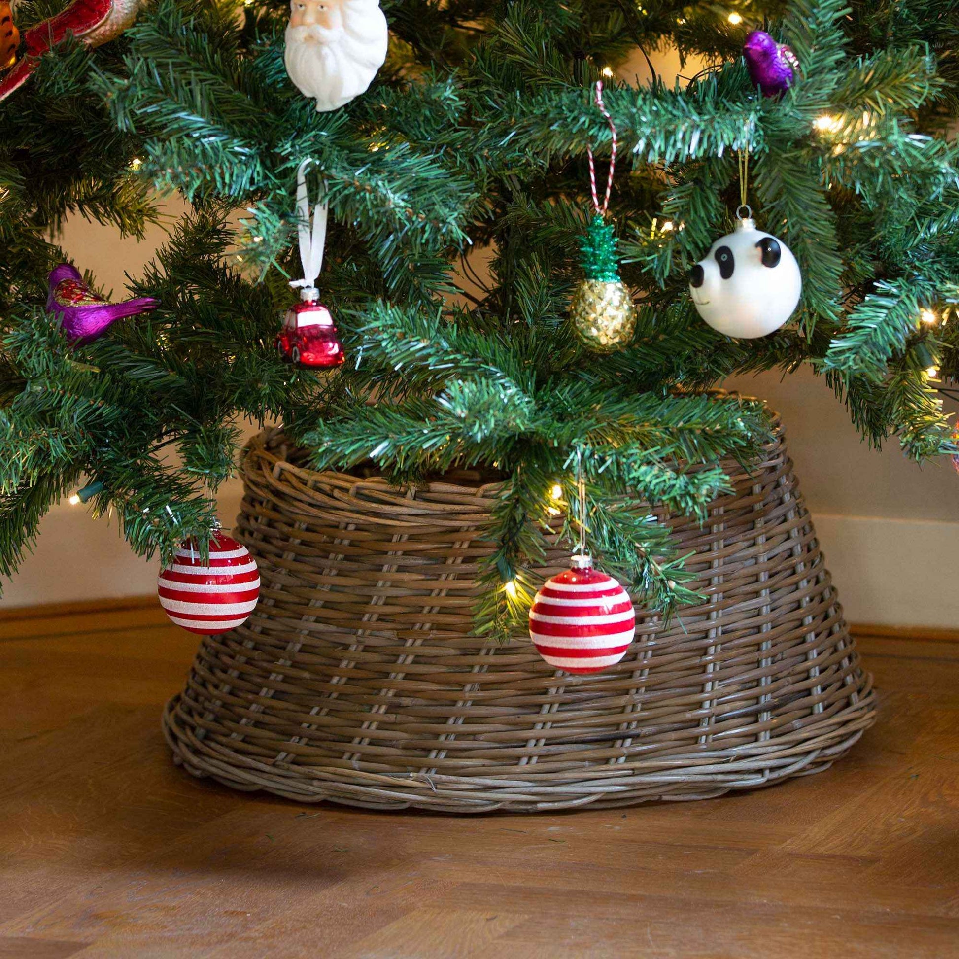Rattan-Weihnachtsbaumhülse rund grau - Weihnachtsbaumständer Körbe