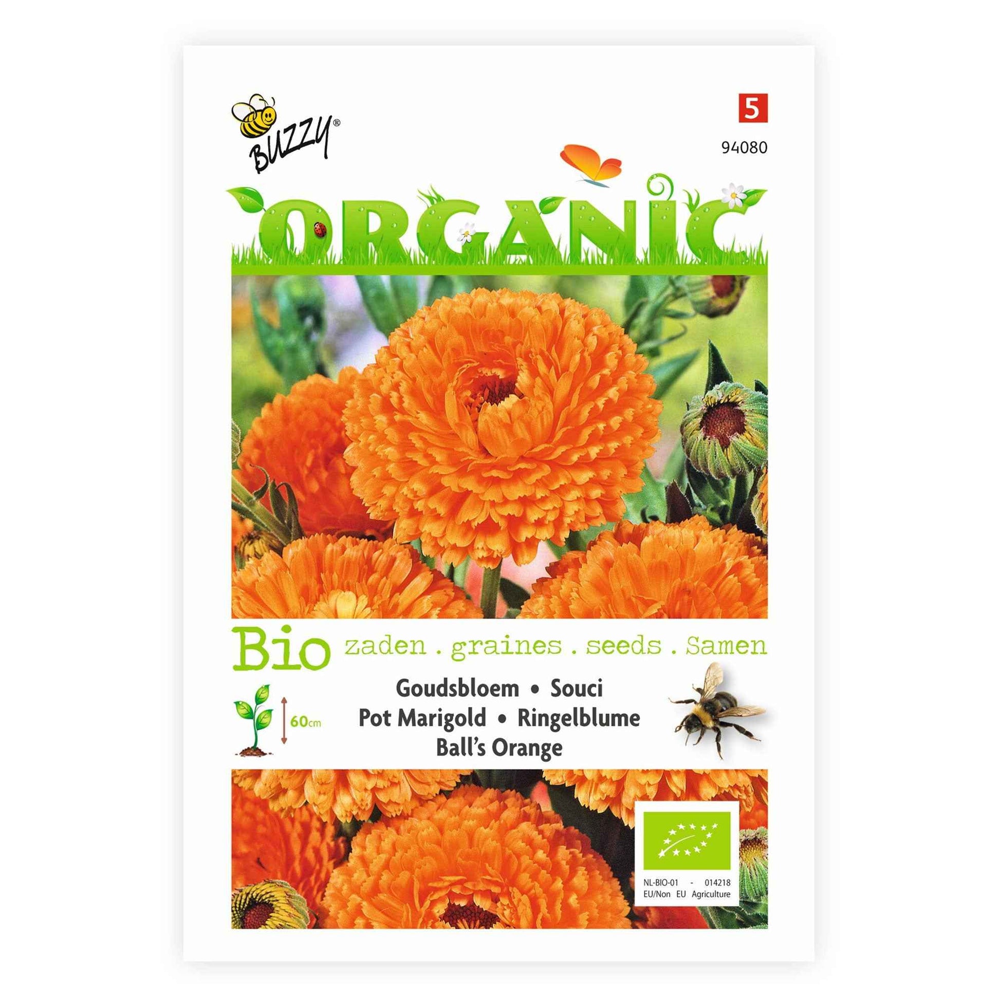 Marigold Calendula 'Ball' - Biologisch orange 3 m² - Blumensamen - Pflanzeneigenschaften