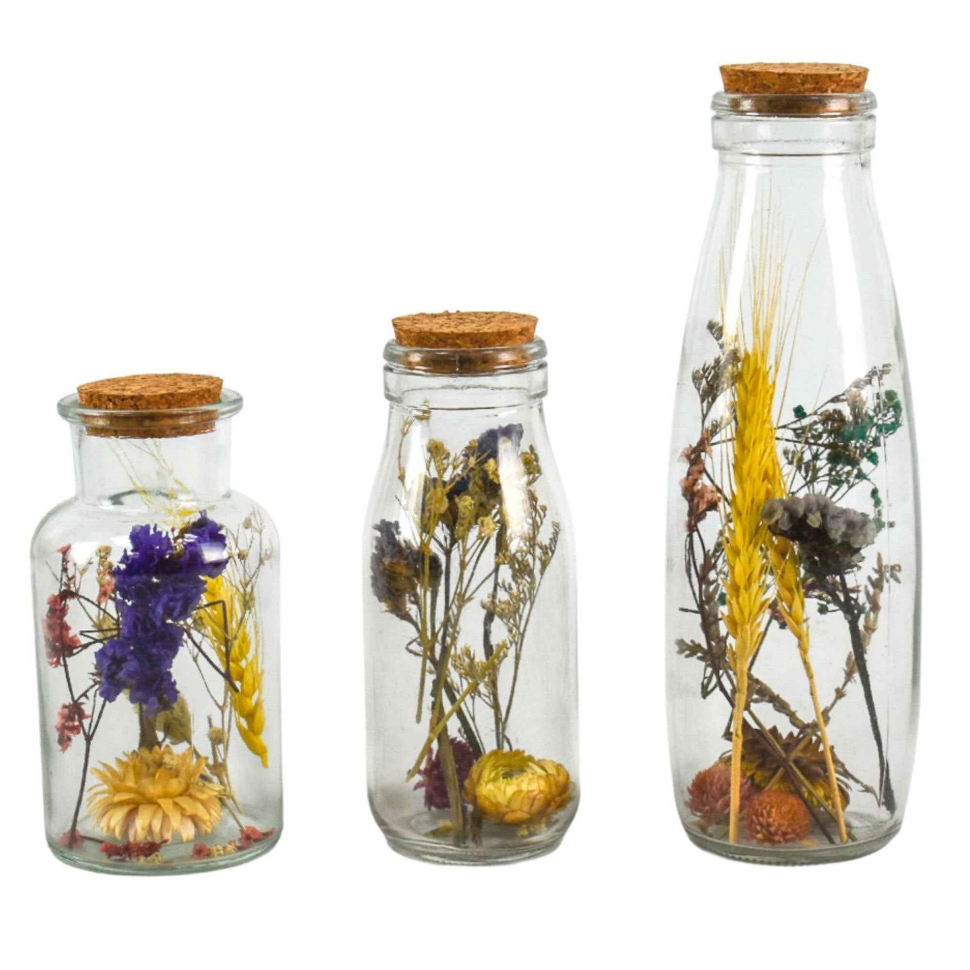 3x Trockenblumen – Mischung in Korkenflasche - Trockenblumen